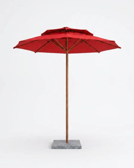 Red outdoor umbrella for dining table setup Craftnika