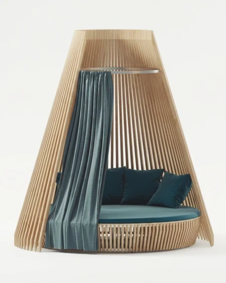 Wooden outdoor daybed with A-frame design and cushion Craftnika