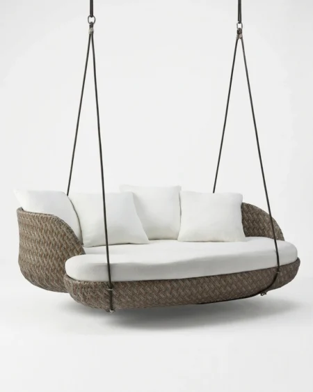 Round outdoor swing sofa with cushions and rope hanging Craftnika