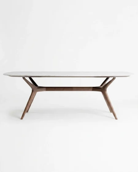 Alvero luxury wooden dining table front view with slim structure and modern minimal design