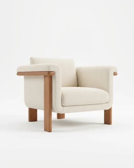 Alviero luxury lounge chair placed in elegant living space with wooden table and premium fabric finish