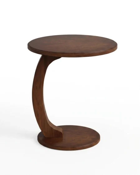 Orvino luxury C shape side table front view with wooden structure and modern functional design