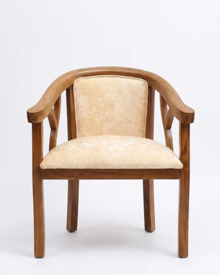 Serano luxury arm chair front view with woven cane backrest and solid wood frame