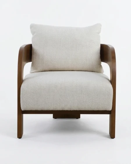 Serello luxury accent chair front view with solid wood frame and premium fabric upholstery