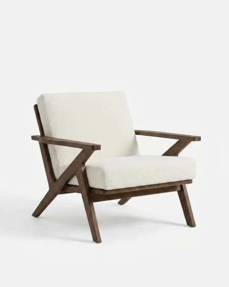 Valerio luxury accent chair front view with wooden arms and premium upholstered seat