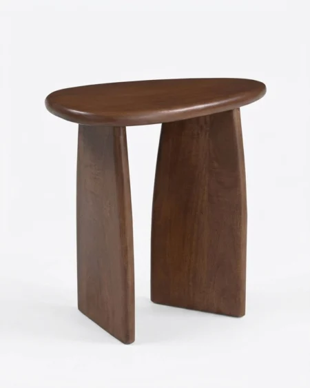 Zenvo luxury side table front view with compact wooden structure and modern sculptural design