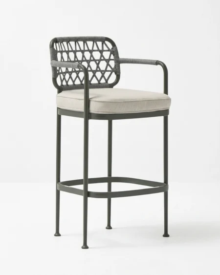 Outdoor bar stool with metal frame and rope woven backrest Craftnika