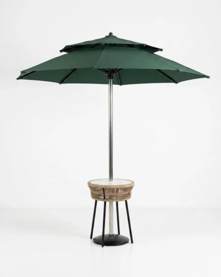 Green outdoor umbrella with stainless steel structure and base Craftnika